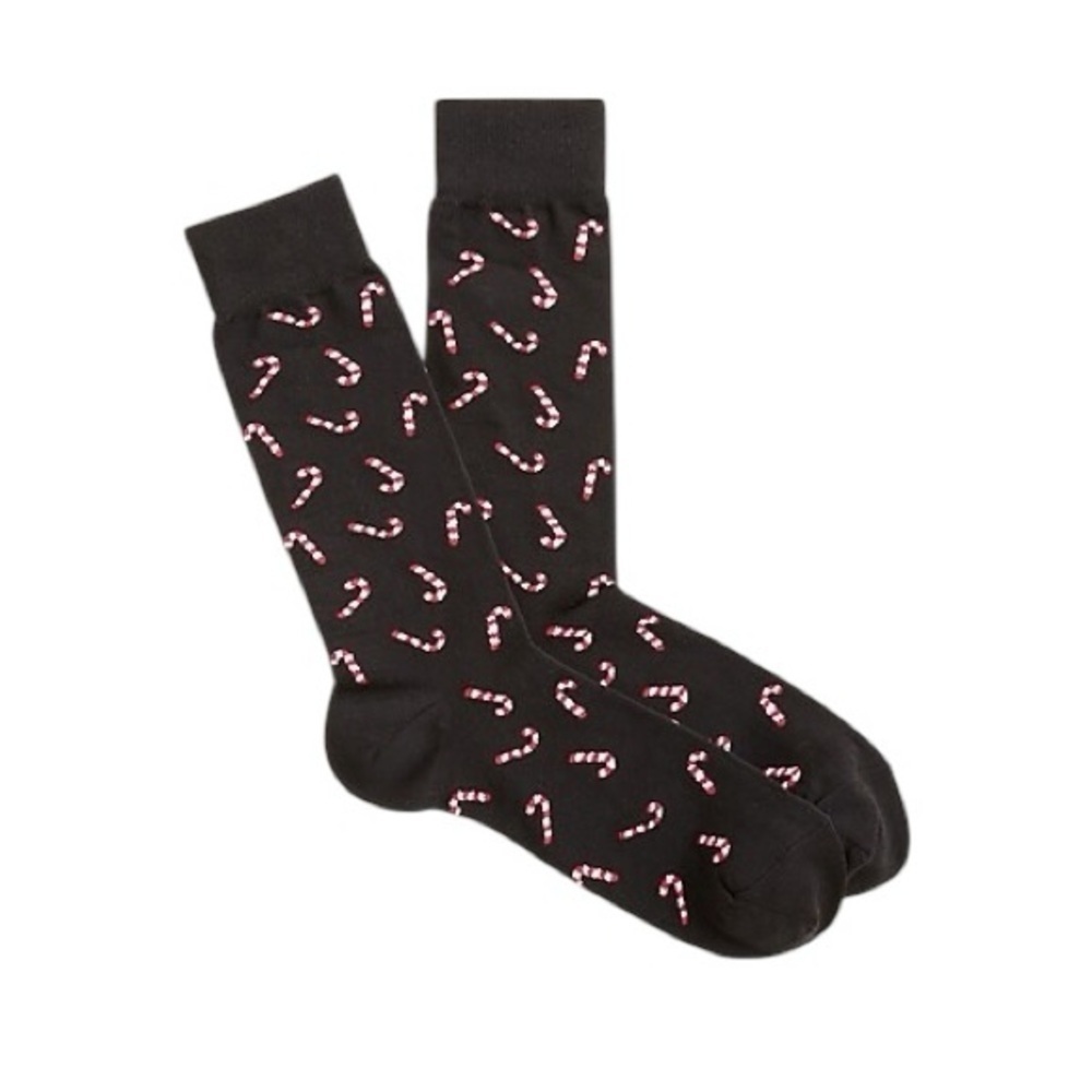 🆕 ❤️ J. CREW Black Socks with Red Candy Cane Pattern 🎁